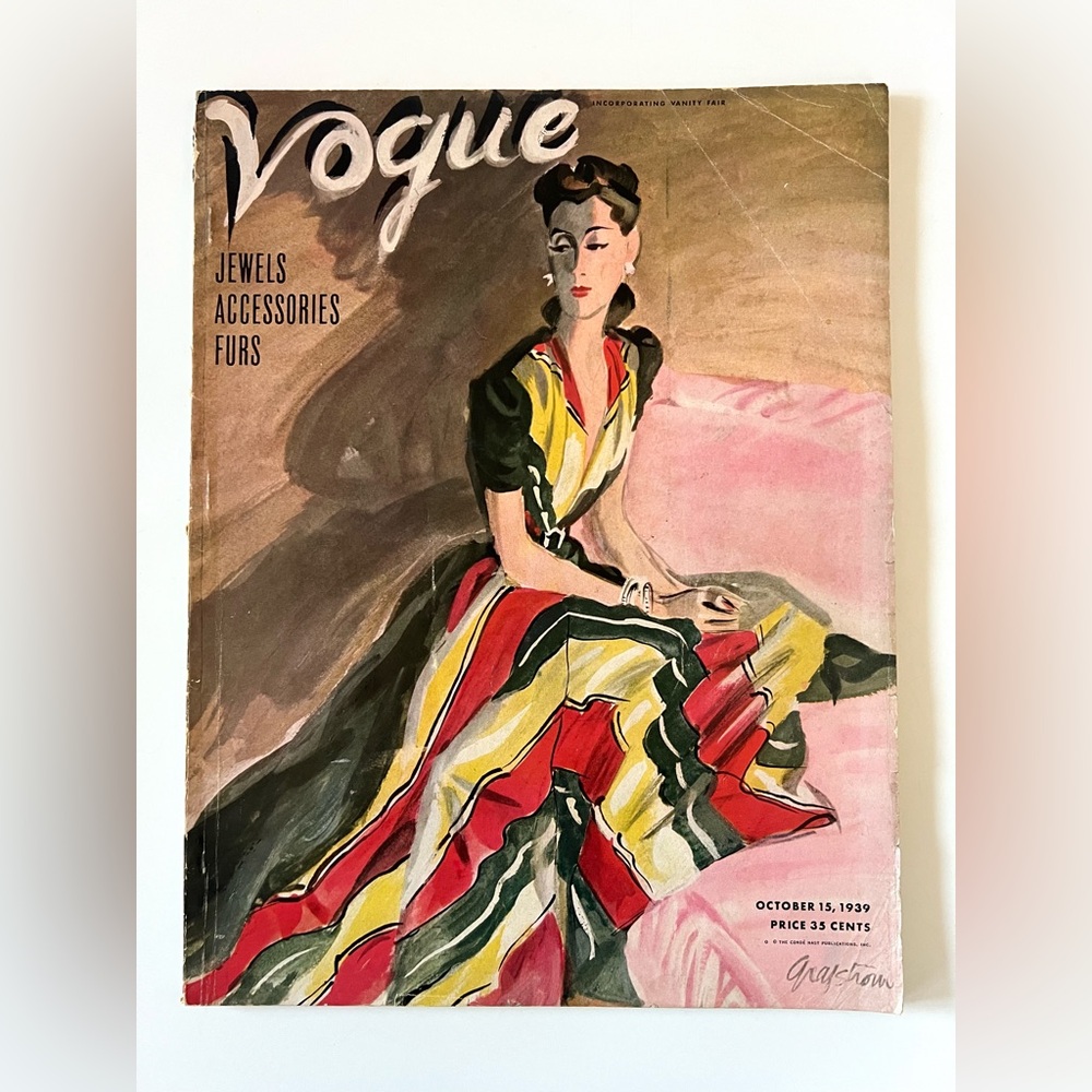 Vogue Magazine Oct 1, 1939 Jewels Accessories Furs Vintage Fashion